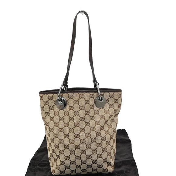 GUCCI Logo GG Pattern Shoulder Tote Bag Canvas Leather Brown SHW Italy 32KA776 - Picture 1 of 16
